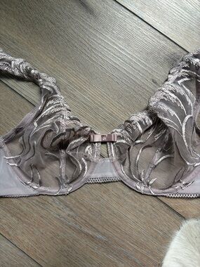 Jezebel Sheer Embroidered Lace Bra - Taupe